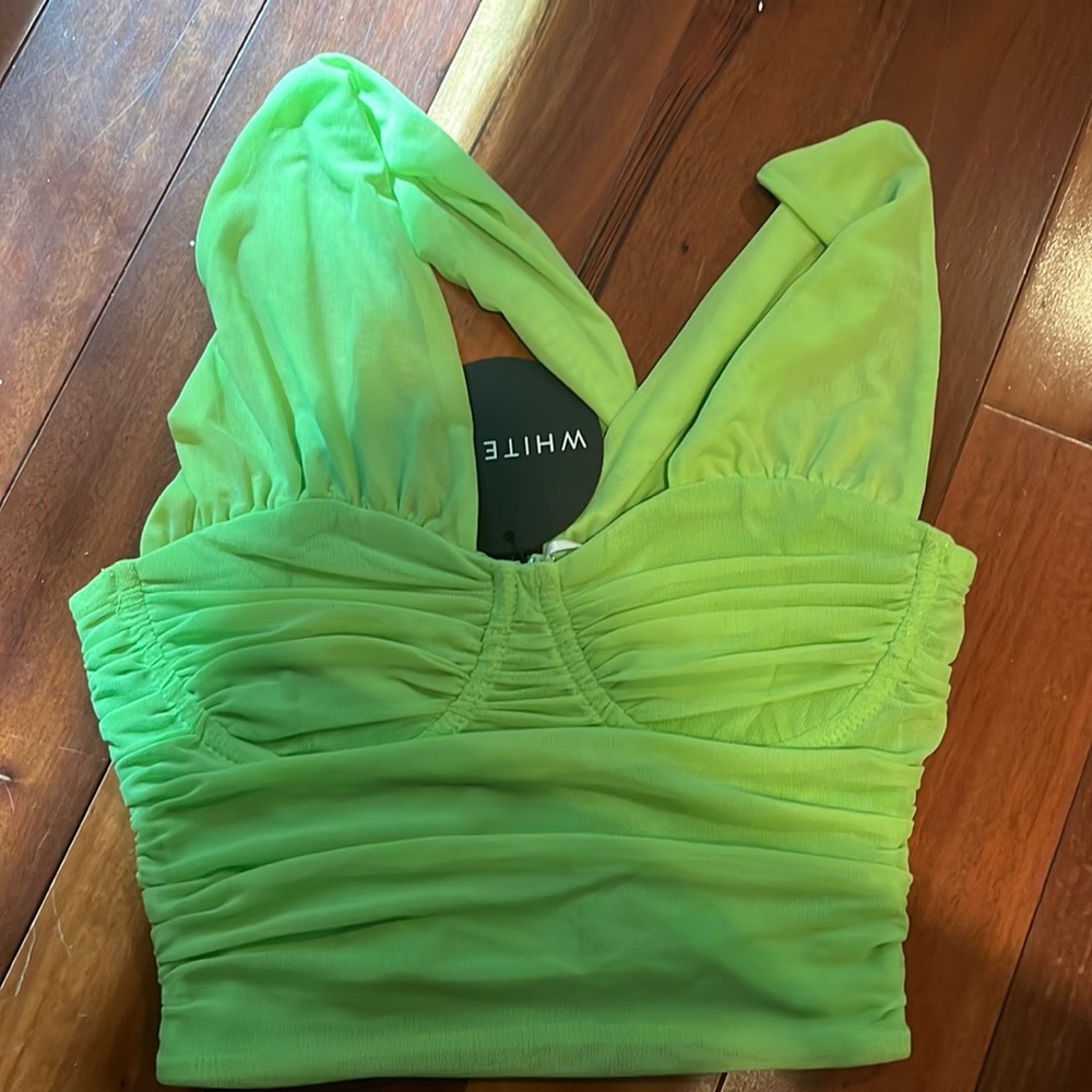 WISH YOU THE BEST BUSTIER - LIME GREEN CROSS BACK SIDE SHOULDER TOP